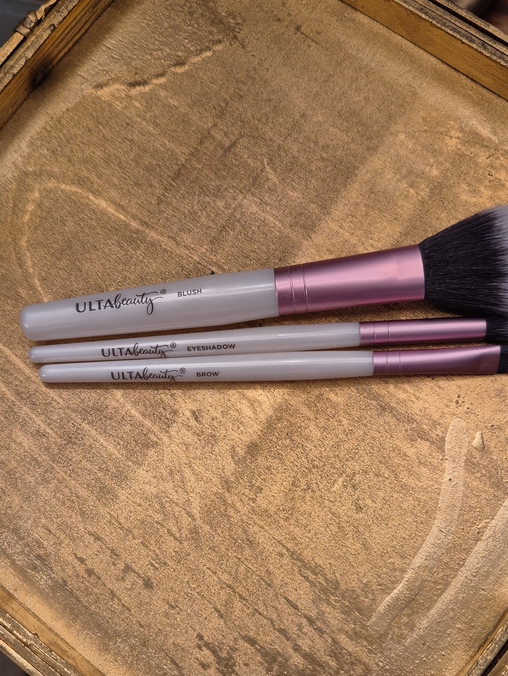 New ULTA Beauty Pink & White Makeup Brush Set - Blush, Eyeshadow, Brow